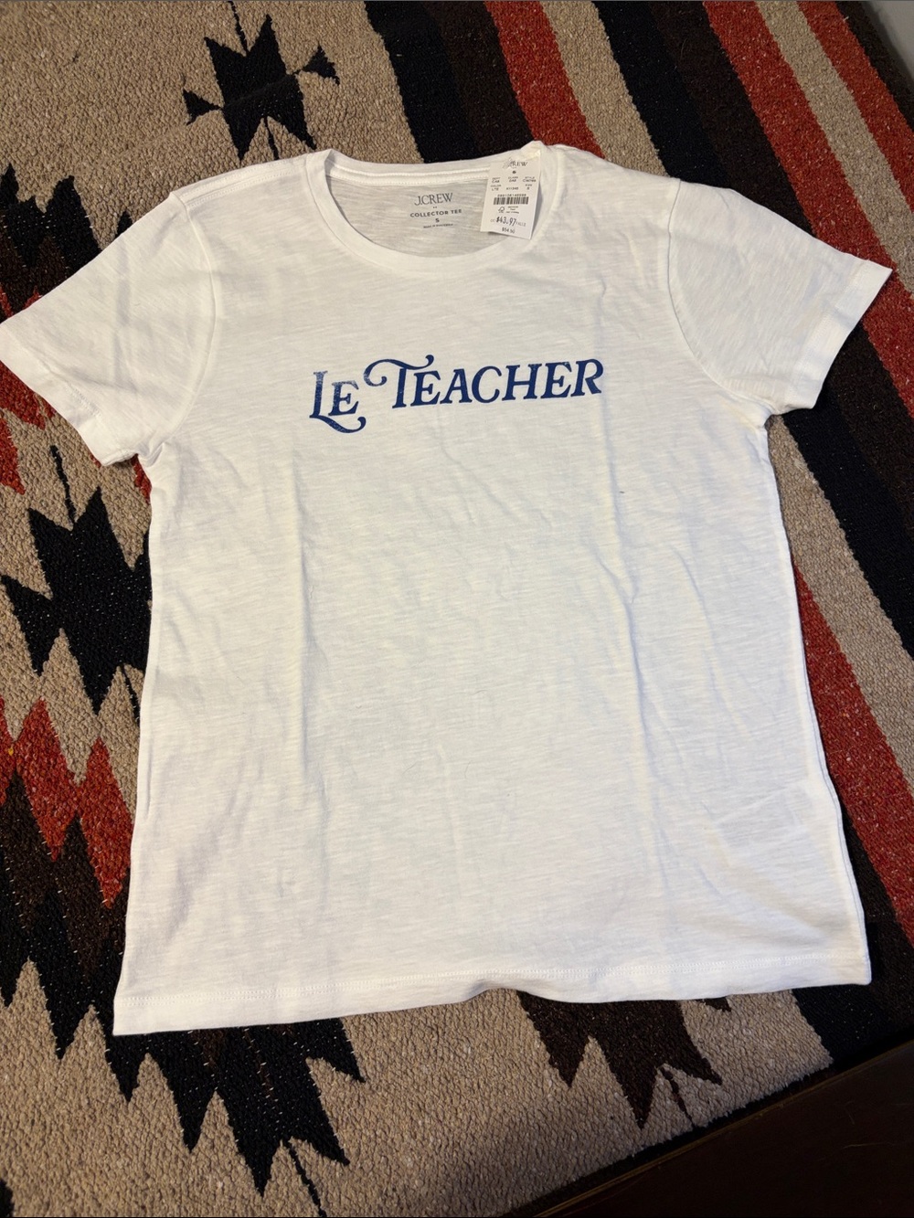 J. Crew White Kids Tee with Navy "Le Teacher" Graphic